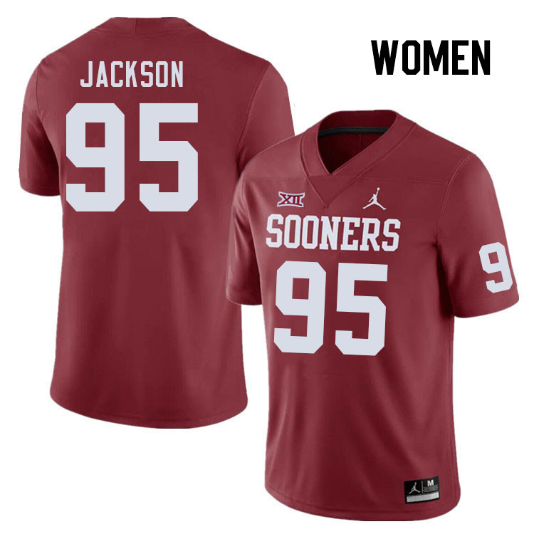 Women #95 Evan Jackson Oklahoma Sooners College Football Jerseys Stitched-Crimson